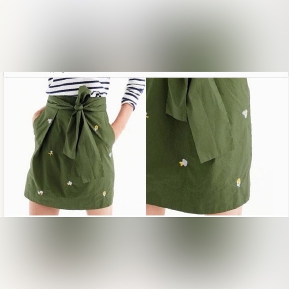 J.Crew Olive Green Women's Skirt with Floral Embroidery size 0 - Picture 8 of 8